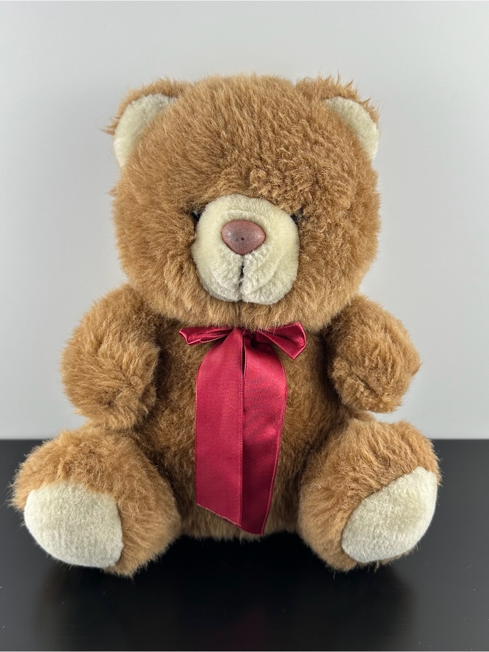Ganz RARE Chubby Bear Brown Teddy 10” Red Bow Plush Stuffed Animal